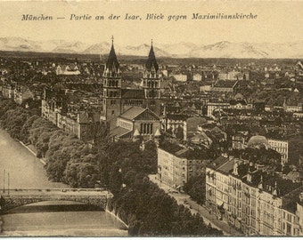 Maximilian Church on ISAR River Munich MUNCHEN Germany 1922 POSTCARD PostKarte
