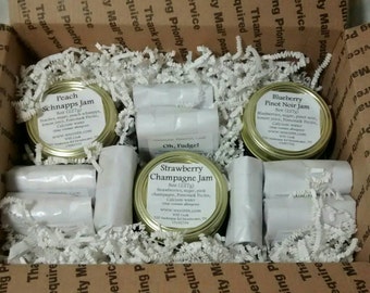 Cordial Jam Gift by WEE, Gift Set, Fudge Gift, Bread GIft, Jam, Preserves, Food Gift, Chocolate, Strawberry Jam, Blueberry, Peach, Champagne