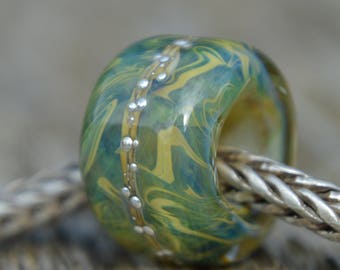 Unique Handmade Lampwork Glass European Charm Bead with Pure Silver - SRA - Fits all charm bracelets - Silver Core Options