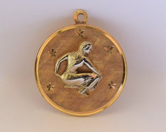 Vintage 14K Yellow & White Gold Greek Goddess and Stars Charm, Pendant, Gifts for Her, White Gold Charms, Yellow Gold Charms, Roman Goddess