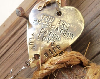 Fishing Personalized Fishing Lure Custom Fish Gift For Husband Mens gift Copper Bronze Heart Anniversary Men Boyfriend Groom Greatest Catch