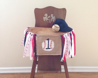 Baseball Birthday Party Banner / Cake Smash Highchair Banner / Birthday Party Decor / Photo Shoot Prop/ Sports Nursery Decor/ 6 Month Photos