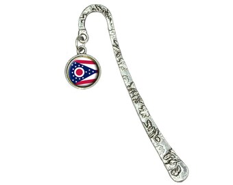 Ohio State Flag Book Bookmark With Antiqued Charm