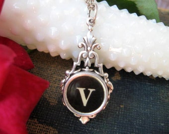 Typewriter Key Jewelry - Typewriter Key Initial Necklace Letter V