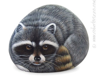 An Original Stone Painted Raccoon! | Rock Painting Art by Roberto Rizzo