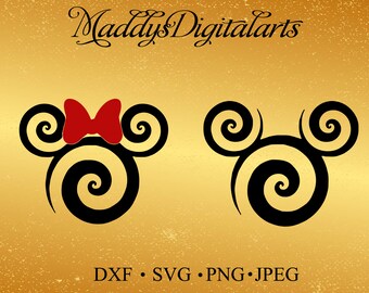 Swirl Mickey Svg, Disney SVG, Mickey SVG File, Minnie Svg, Vinyl Cutting File, Minnie DXF File, Mickey Silhouette, Cricut, Disney Dxf
