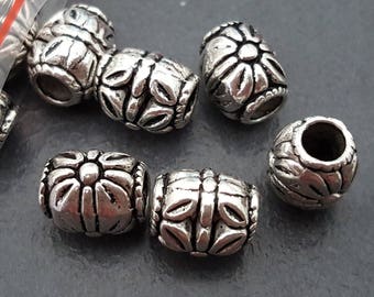 6 beads antique silver elongated 11x10mm
