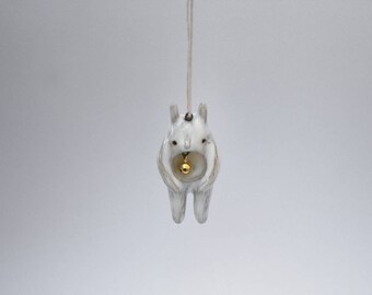 Handmade Jewelry. Ceramic Pendant. Bunny Pendant. Bunny Jewelry. Rabbit Necklace. Bunny Necklace. Rabbit Jewelry. Easter Bunny Rabbit Bells