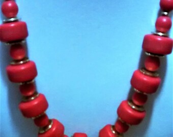 OJN-129, True Red Acrylic Bead Necklace