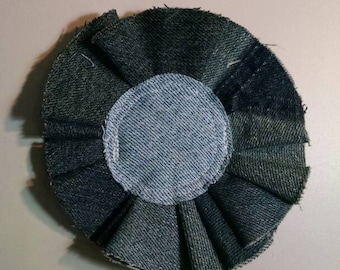 Amazing Large Recycled Denim Brooch- Flower Made from upcycled jeans- Eco-friendly Corsage- Pin to anything!