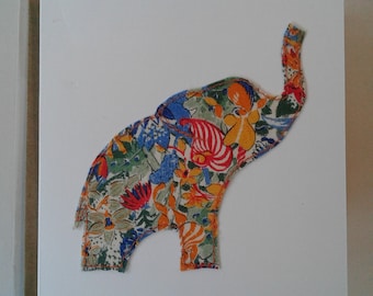 Original Textile Art Hand Made Elephant Greetings Card