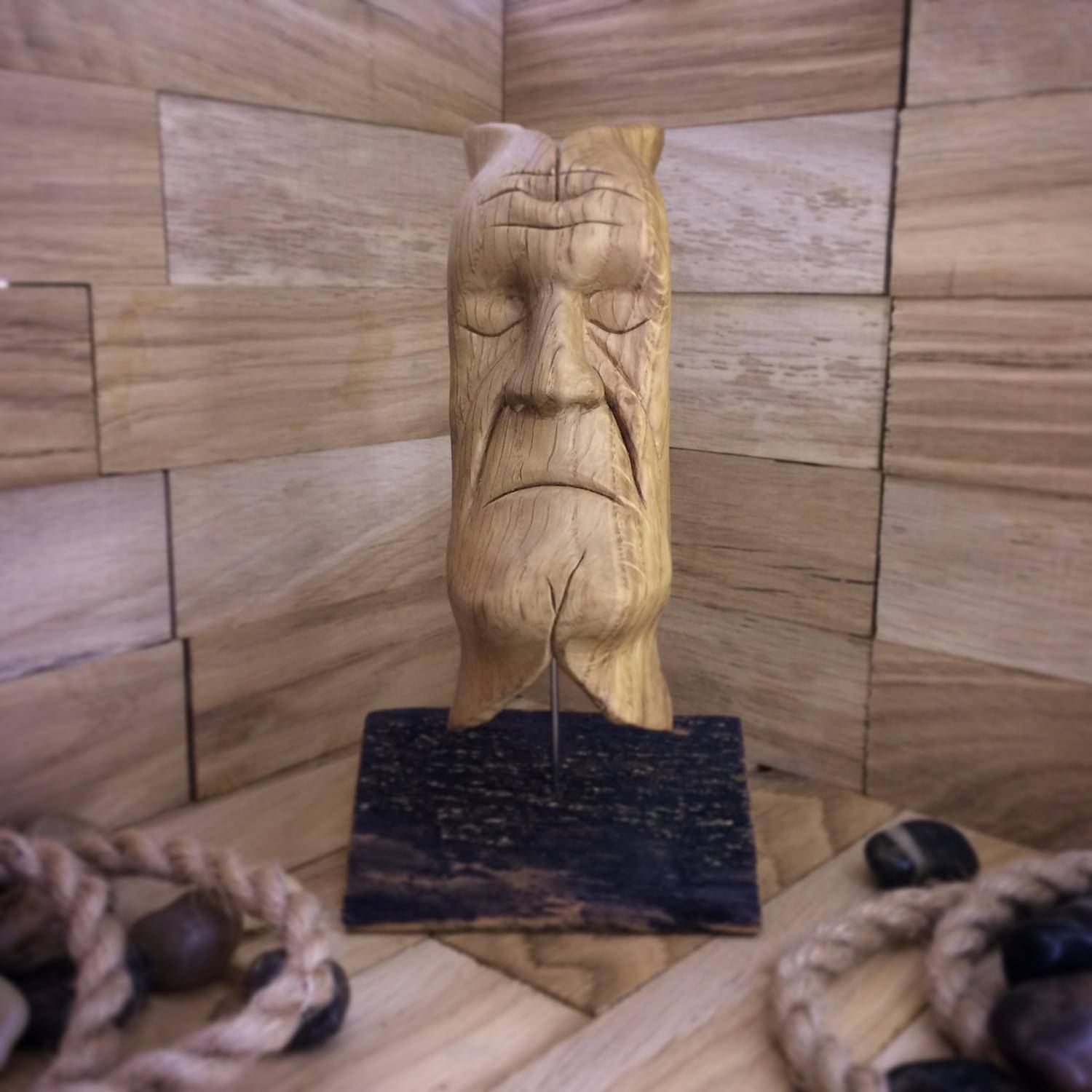 Sculpture en bois moderne abstrait léternité visage unique en