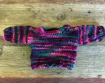 Purple Ombre Miniature Knit Sweater- Hand Knitted- Tiny Clothes- Dolls, Decor- Ready To Ship- Teal, Purple Fuschia