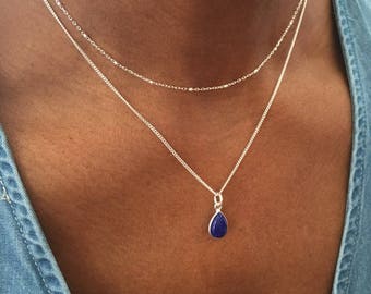 Sterling Silver Layered Necklace Set/ Silver 2 Layer Necklace/ Layering Necklaces/ Lapis Lazuli Necklace/ Birthday For Her Mothers Day Gift