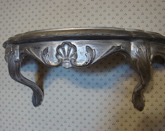 Vintage Burwood Products Silvertone Painted Distressed Wall Shelf 2625 Made in USA 1980s Mid Century Cottage Coastal Chic