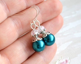 Teal Bridesmaid earrings Teal earrings Teal jewelry Teal Bridesmaid gift set Will You be my bridesmaid proposal Teal Wedding jewelry