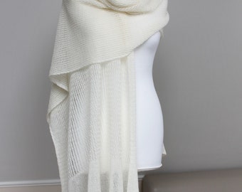 Knitted Wedding Laces Shawl, Ivory Wedding Shawl, Merino Wool Stole, Wedding Laces Wrap, Weddings, Off White Wedding Wrap