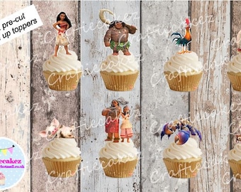 24 x Pre Cut Edible Moana Stand Up Cupcake Toppers