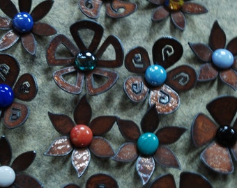 Set of 3 - Flower Magnets Steel Metal Glass - 3 FOR 15.00