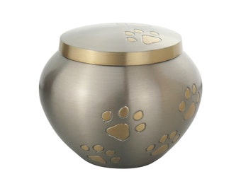 Golden Paws Pet Urn in Silver for Dog Cat Cremation Ashes Cremains
