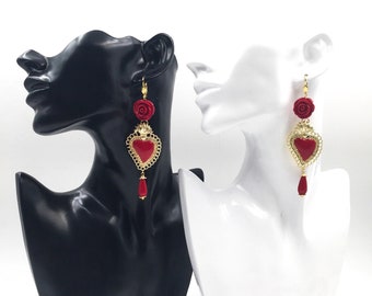 Ex voto earrings. Baroque earrings. Sacred heart earrings. READY TO SHIP