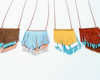 Fringe necklace, Leather fringe necklace, leather necklace