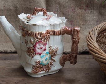 Théière Vintage Floral théière ferme ustensiles de cuisine en porcelaine théière théière rustique rétro