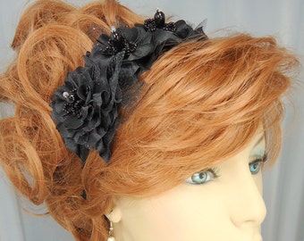 Flower Headband , Wedding Headband , Beaded Headband , Bridal Headband, Wedding Hair Jewelry, REX14-303