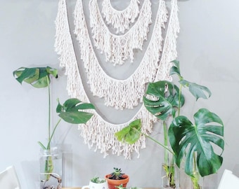 Modern Macrame Wall Hanging- Fringe Wall Accent- Bohemian Decor- Dorm Decor~ Contemporary Room Decor- White Wall Accent- BohoChic Home Decor