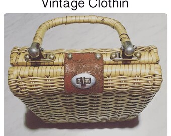 C1950s Brown Wicker Purse, Wicker Purse, 1950s Purse, 50s Handbag, 50s Wicker Purse, Vintage Purse, Wicker Handbag, 50s Wicker Handbag