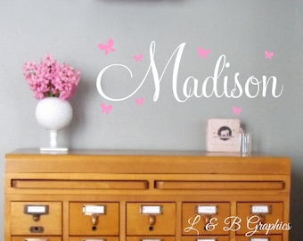 Butterflies Name Wall Decal - Girls Name Wall Decal - Vinyl Wall Decal - Vinyl Lettering - Baby Girl Nursery Wall Decal- Personalized