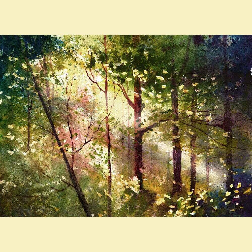 Watercolor Painting PRINT Forest Trees Light Woods tree summer