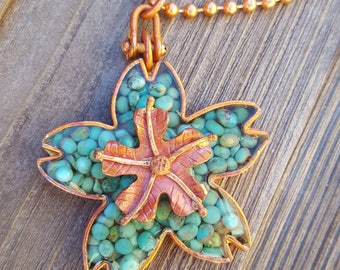 Turquoise Blossom Necklace - Copper Flower - Campitos Mine Turquoise - Copper Chain - Cowgirl Necklace by Heart of a Cowgirl
