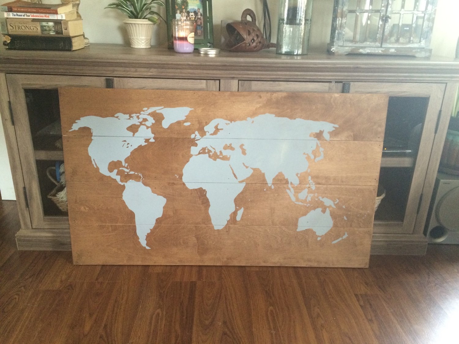 World map on wood wall decor wall hanging living room