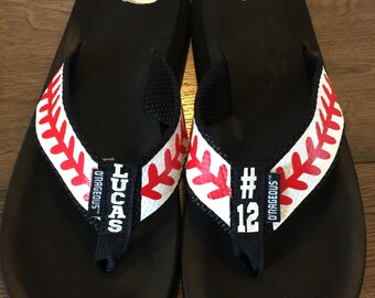 Custom Baseball Flip Flops with player name and number