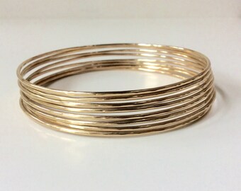 Skinny SOLID Gold Bangle - One (1) 14K Solid Gold Bangle Bracelet - Handcrafted Heirloom Quality - Hallmarked 14K