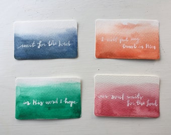 watercolour wallet insert quote cards, customisable, hand lettering