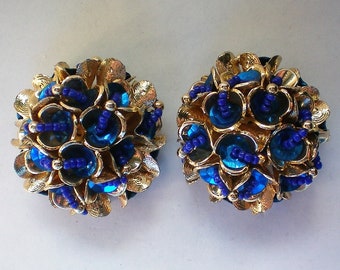 HUGE Fabulous Sequin and Bead Clip Earrings - 5908