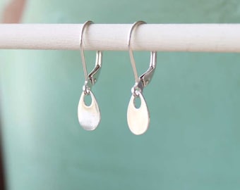 Teardrop Earrings Silver Dangle Earrings Tiny Drop Earrings Everyday Sterling Silver Jewelry Womens Leverback Lever Back Hinge