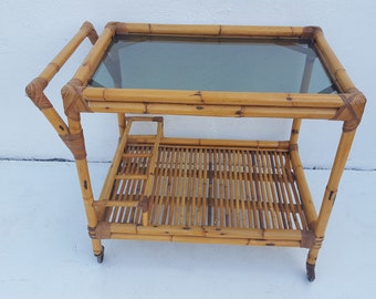 60' s Two Tier Rattan Bar Cart .