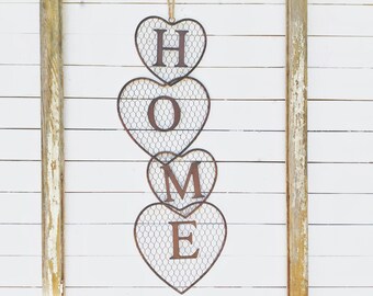 Home Sign, Home Sign with Heart , Chickenwire Home Sign, Rustic Modern Farmhouse , Metal Home Sign , Newlywed Gift , Engagement Gift , Fall