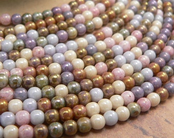 Opaque Luster Mix Czech Glass Round Druk Beads Picasso 4mm (100)