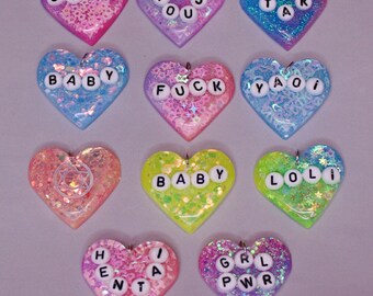 Kawaii Fairy Kei Harajuku resin heart pendants