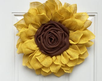 Burlap Sunflower Wreath, Large Shabby Chic Yellow Sunflower Wreath, whimsical Sunflower Wreath, Unique Housewarming Gift, Sunflower Lover