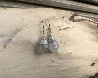 Wire Wrapped Earrings Golden Rutilated Quartz Wire Wrapped Earrings Silver Earrings Tourmalated Quartz