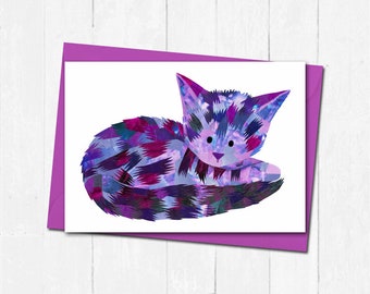 Cat greeting card, Personalised cat card, Unique cat card, Cat birthday card, Cat lover card, Cute animal greeting card, Cute cat art card