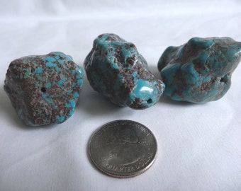 THREE Large Turquoise Nugget Stone Beads or Pendants 31 to 41mm Long 26 to 35mm Wide A184