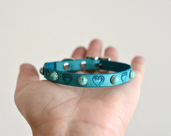The HEART 3/8'' Cat Collar, Small Dog Collar,Heart Dog Collar, Pet Collar, stone pet collar, Custom Dog Collar, leather collar