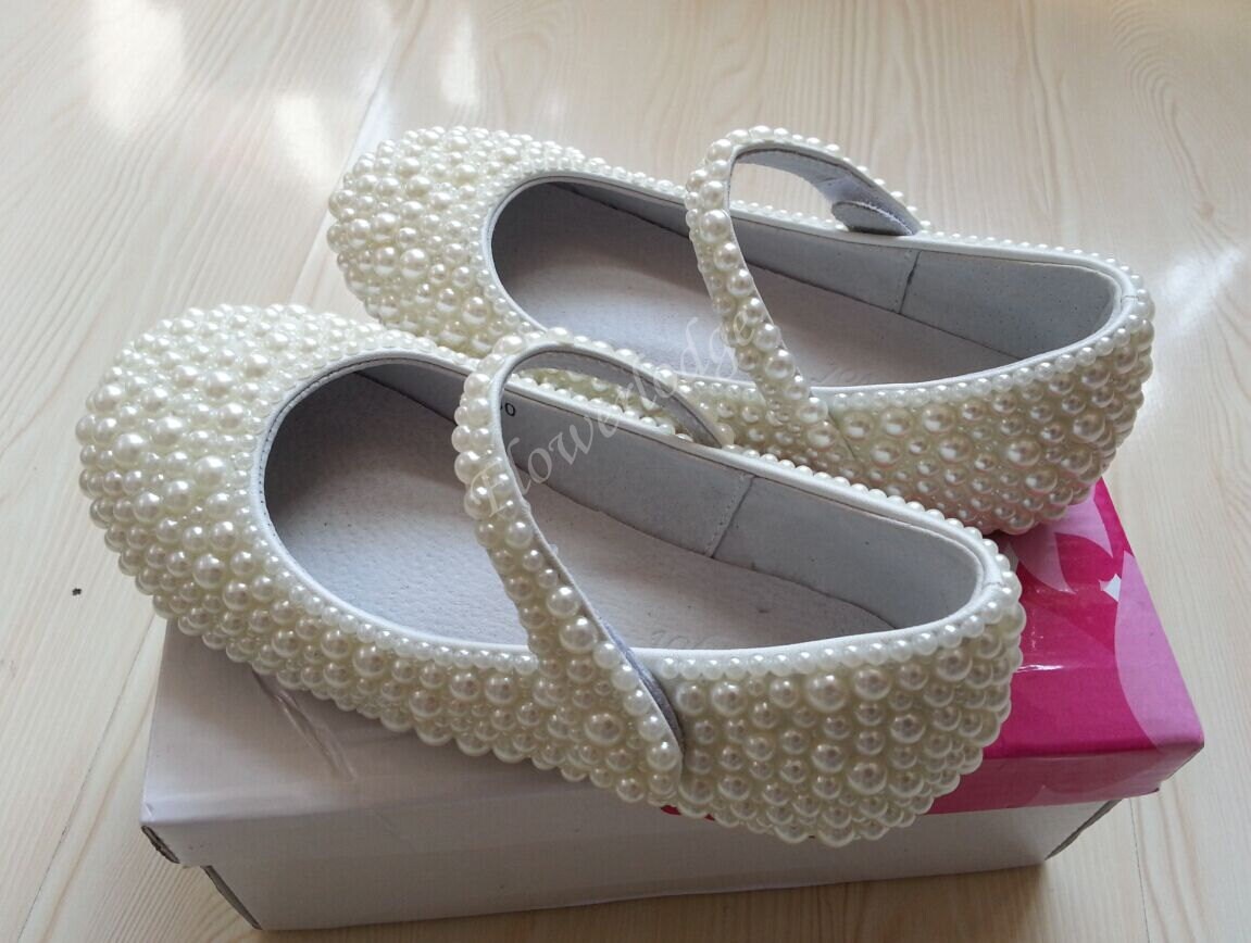 Custom Girls Shoes ivory Pearl Flower Girl Shoes mary janes