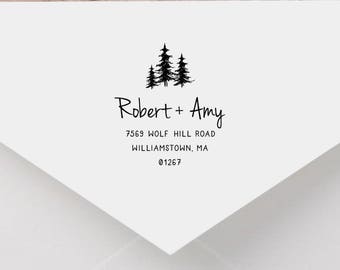 Forest Personalized Return Address Stamp, Tree Address Stamp, Self-Inking Return Address Stamp, Wood Address Stamp, Custom Stamp Style No.45